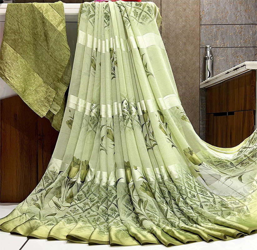 Sanwariya Silks Georgette Printed Saree With Unstitched Blouse Piece ( Green ) Sanwariya Silks Georgette Printed Saree With Unstitched Blouse Piece ( Green )