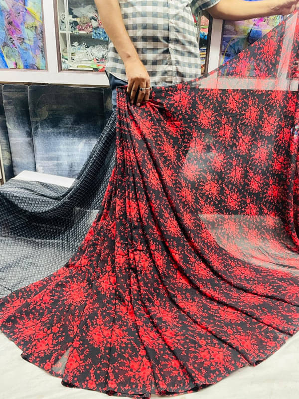     			Sanwariya Silks Georgette Printed Saree With Unstitched Blouse Piece ( Black )
