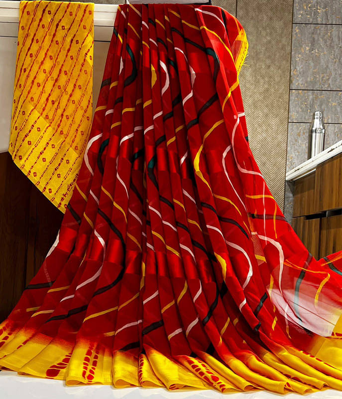 Sanwariya Silks Georgette Printed Saree With Unstitched Blouse Piece ( Yellow ) Sanwariya Silks Georgette Printed Saree With Unstitched Blouse Piece ( Yellow )