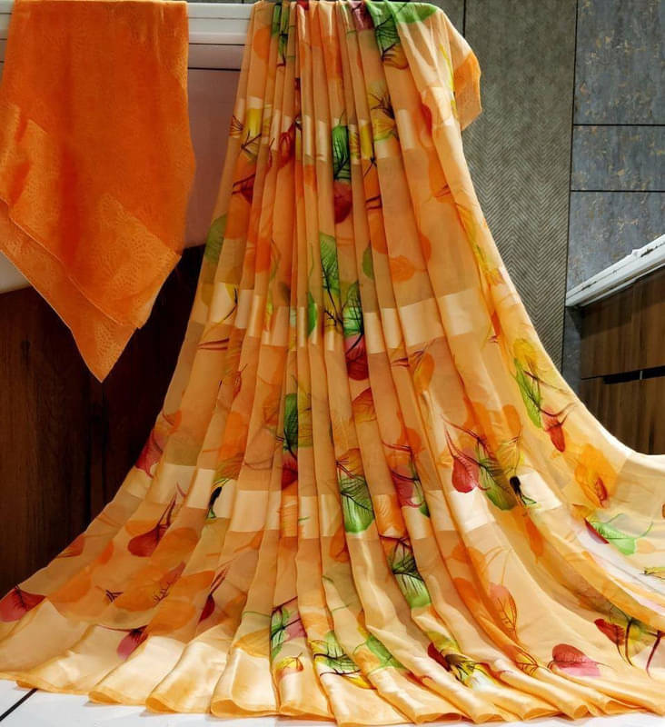 Sanwariya Silks Georgette Printed Saree With Unstitched Blouse Piece ( Orange ) Sanwariya Silks Georgette Printed Saree With Unstitched Blouse Piece ( Orange )
