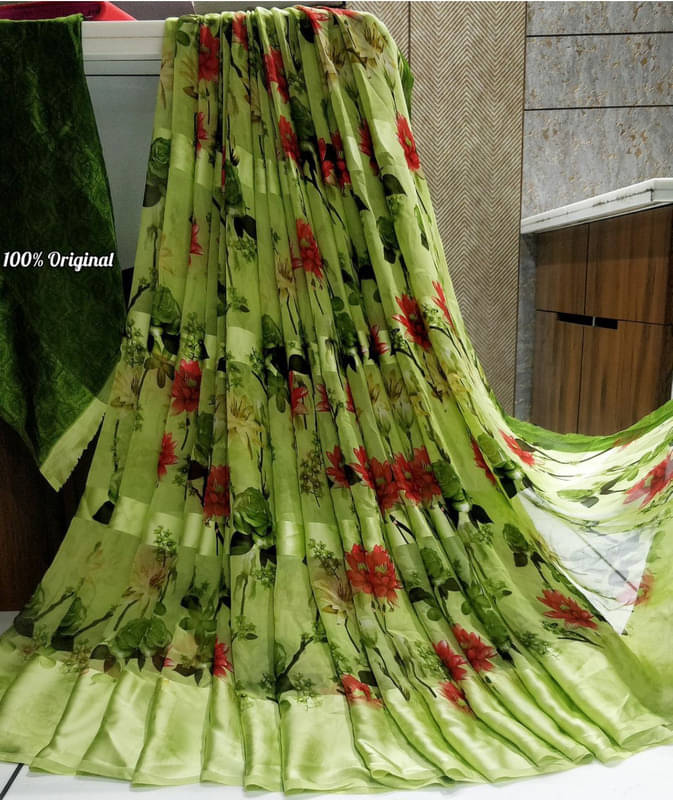 Sanwariya Silks Georgette Printed Saree With Unstitched Blouse Piece ( Green ) Sanwariya Silks Georgette Printed Saree With Unstitched Blouse Piece ( Green )