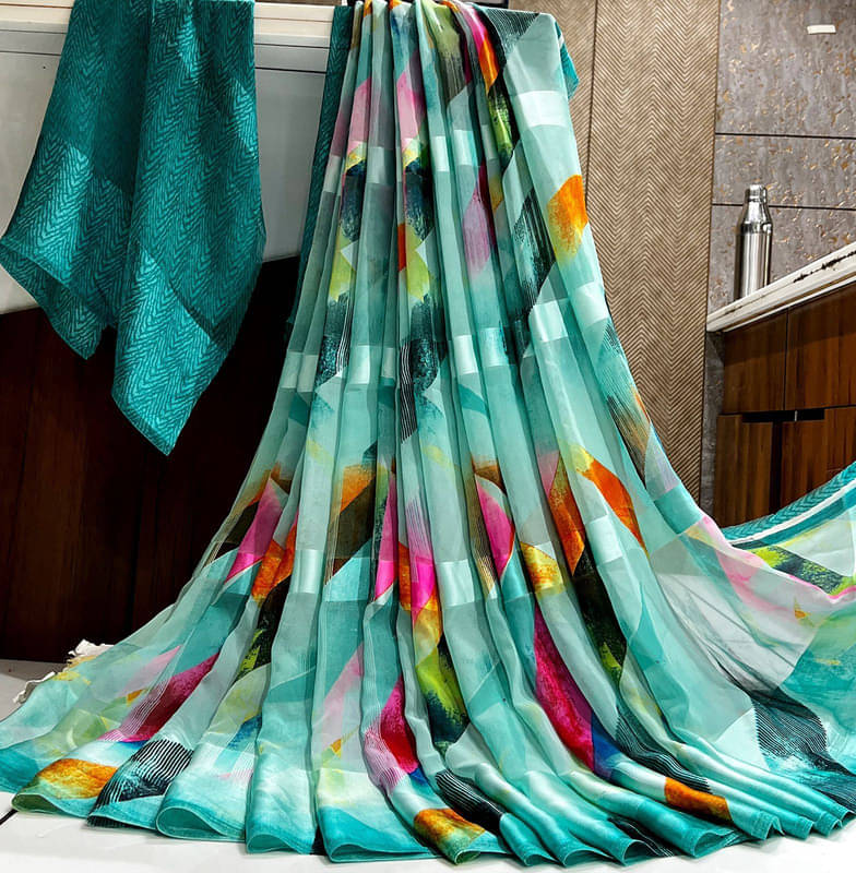 Sanwariya Silks Georgette Printed Saree With Unstitched Blouse Piece ( SkyBlue ) Sanwariya Silks Georgette Printed Saree With Unstitched Blouse Piece ( SkyBlue )