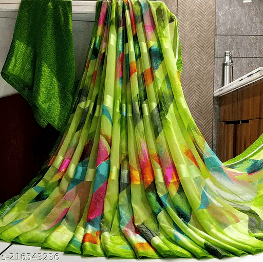 Sanwariya Silks Georgette Printed Saree With Unstitched Blouse Piece ( Green ) Sanwariya Silks Georgette Printed Saree With Unstitched Blouse Piece ( Green )