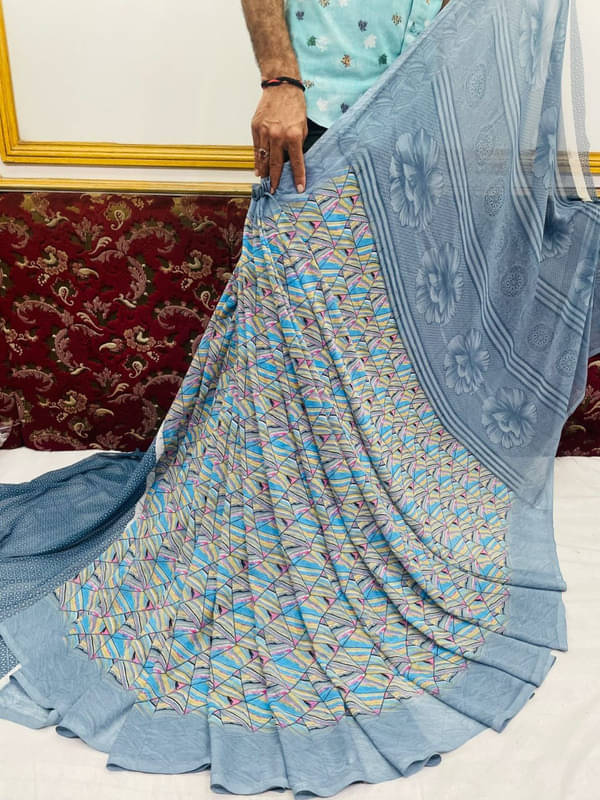 Sanwariya Silks Georgette Printed Saree With Unstitched Blouse Piece ( SkyBlue ) Sanwariya Silks Georgette Printed Saree With Unstitched Blouse Piece ( SkyBlue )