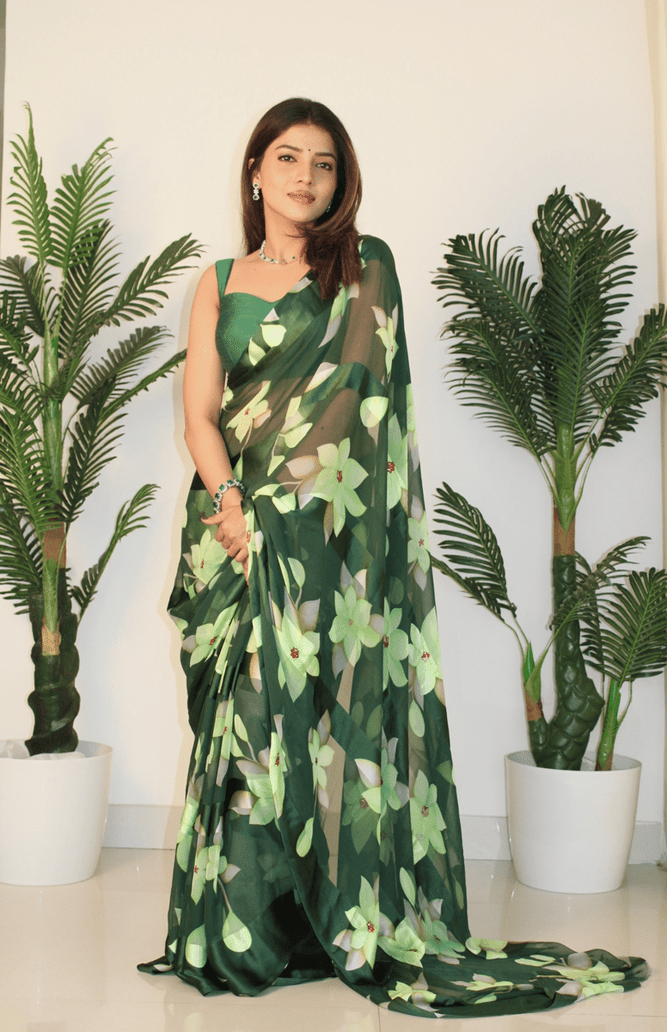     			Sanwariya Silks Georgette Printed Saree With Unstitched Blouse Piece ( Green )