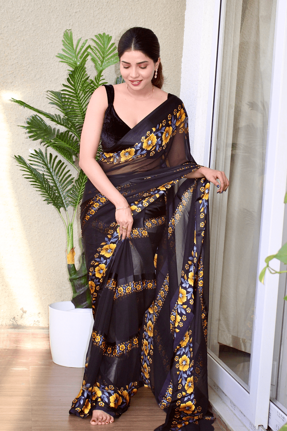 Sanwariya Silks Georgette Printed Saree With Unstitched Blouse Piece ( Yellow1 ) Sanwariya Silks Georgette Printed Saree With Unstitched Blouse Piece ( Yellow1 )