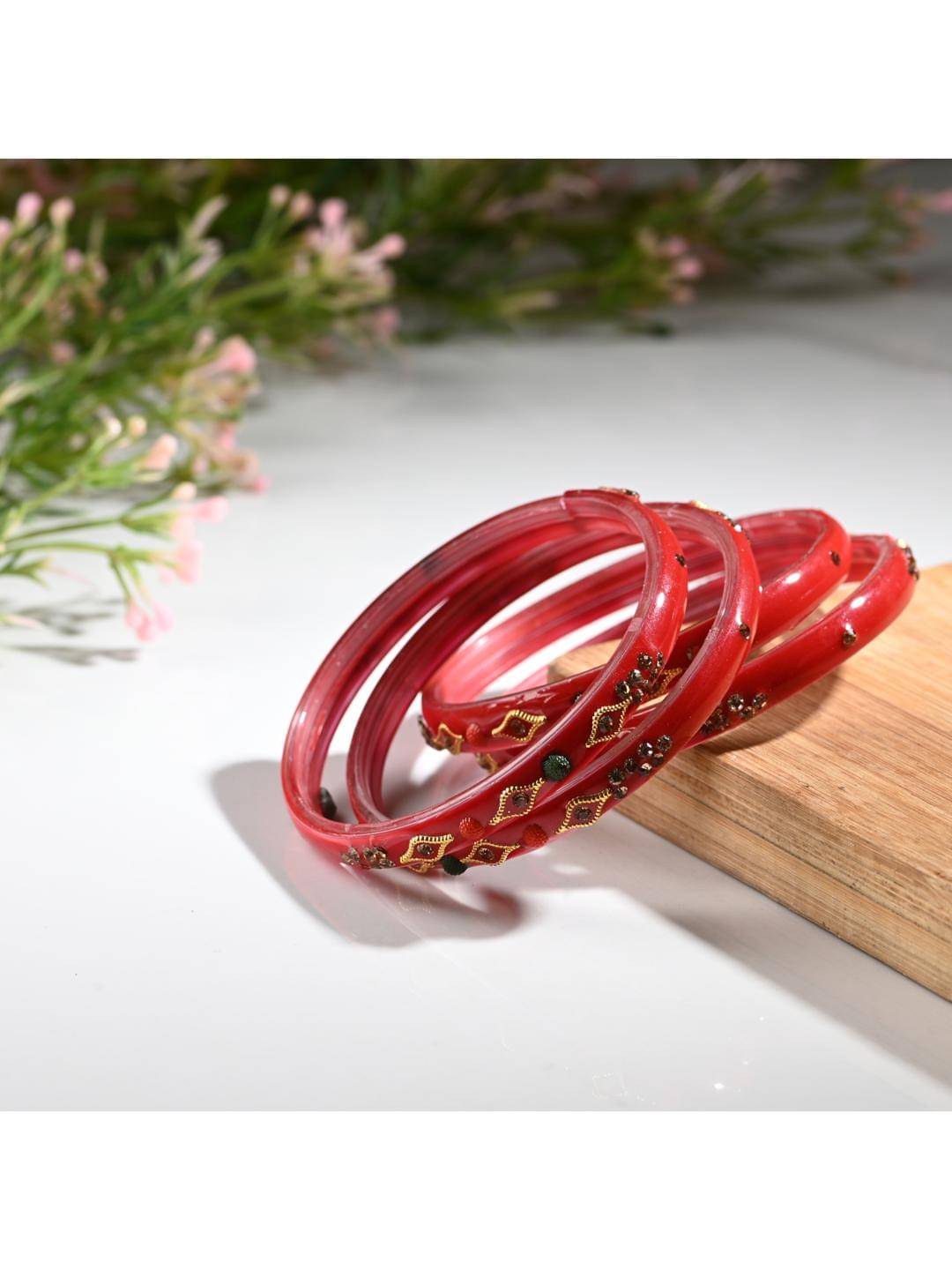Somil Red Bangle Set ( Pack of 4 ) Somil Red Bangle Set ( Pack of 4 )