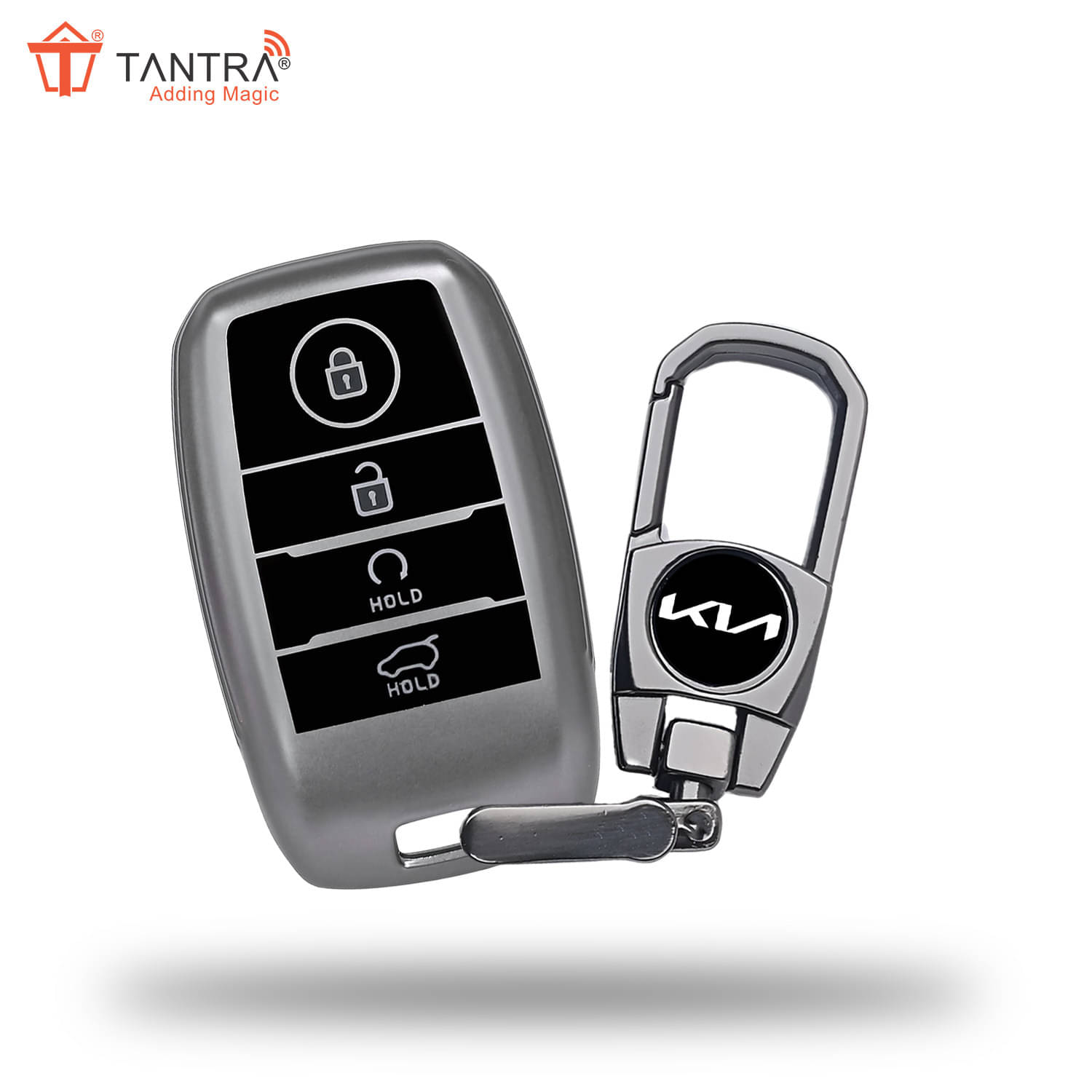 TANTRA TPU Key Cover and Metal Keychain Compatible for Kia Seltos, Sonet, Carens, Carnival 4 Button Smart Key (Hold Button Down) TANTRA TPU Key Cover and Metal Keychain Compatible for Kia Seltos, Sonet, Carens, Carnival 4 Button Smart Key (Hold Button Down)
