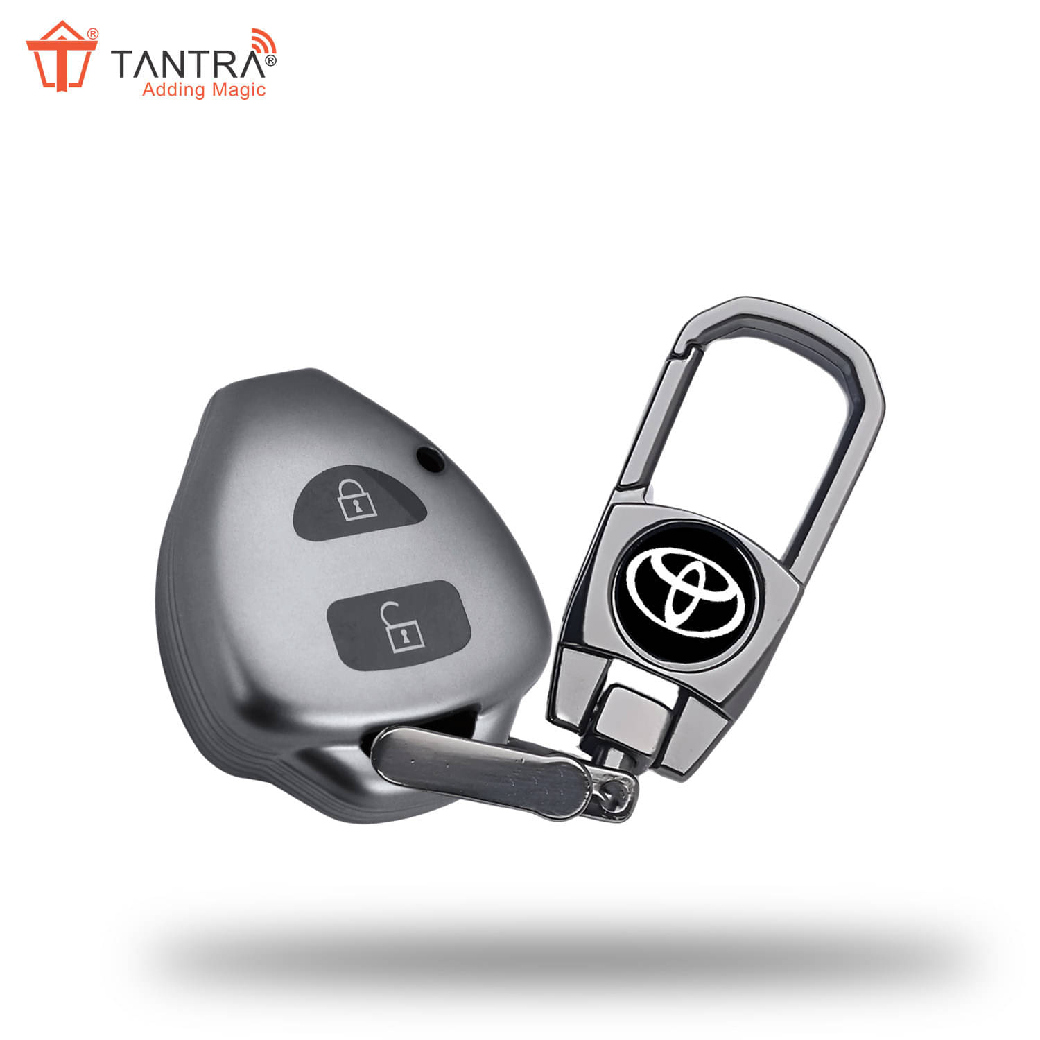     			TANTRA TPU Key Cover and Metal Keychain Compatible for innova, Fortuner  2 Button Smart Key (Grey)