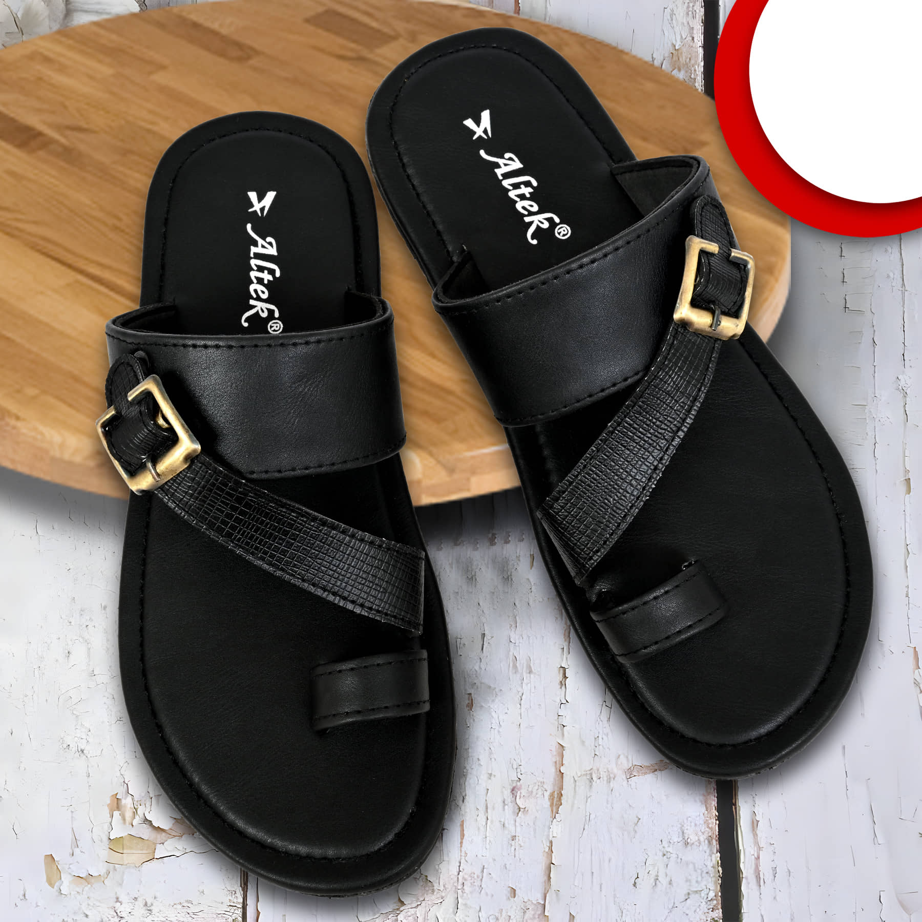 Altek Black Men's Leather Slipper