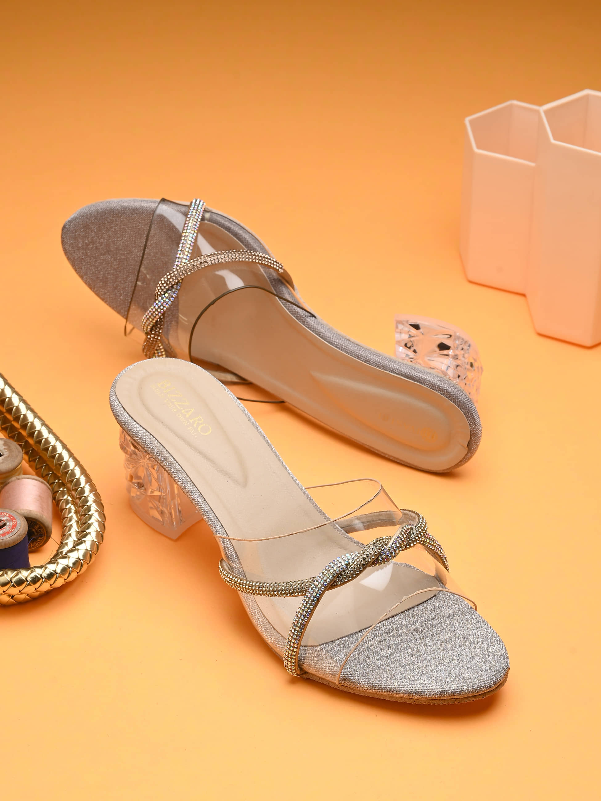 BIZZARO Gold Women's Slip On Heels - Heels | Buy online on ZillyBuy