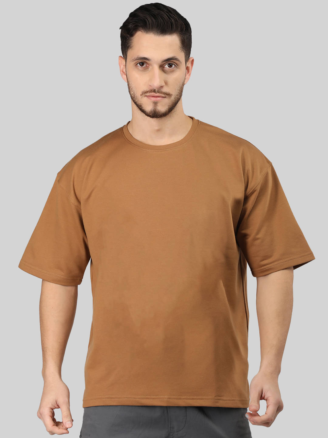 Chkokko Pack of 1 Cotton Blend Oversized Fit Men's T-Shirt ( Brown )     			Chkokko Pack of 1 Cotton Blend Oversized Fit Men's T-Shirt ( Brown )