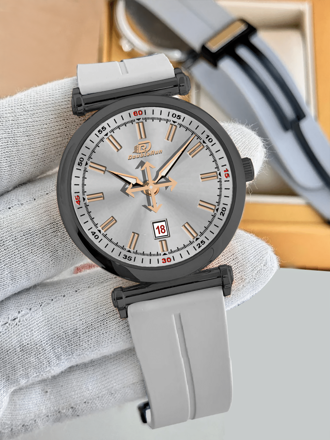     			DoubleRun Light Grey Silicon Analog Men's Watch