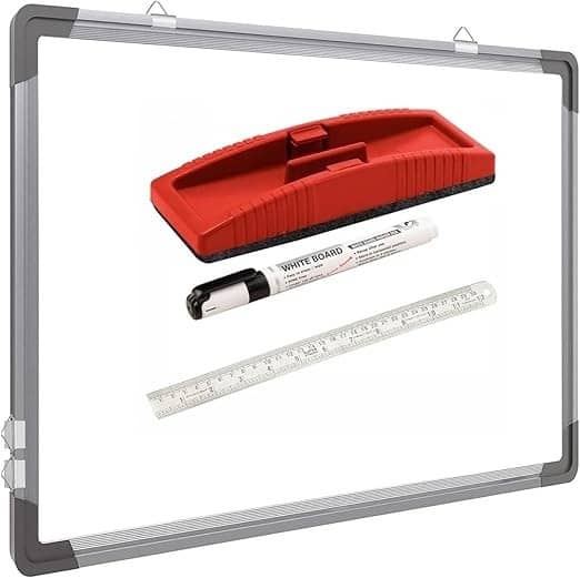 FREEDY Non Magnetic 1.5 x 2 feet Double Sided White Board and Chalk Board Front Side whiteboard Marker Surface and Back Side Chalkboard Surface Combo DMS