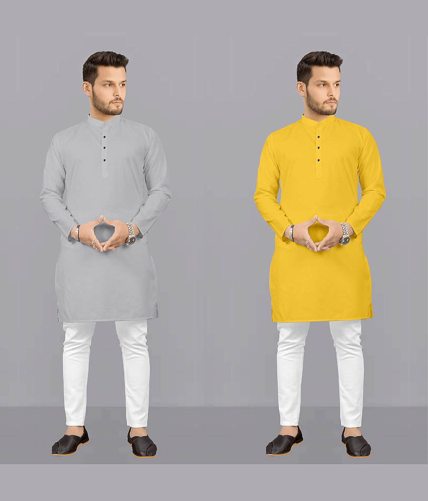 Fashionfricks Multi Cotton Blend Regular Fit Men's Kurta Pyjama Set ( Pack of 2 ) - Kurtas & Kurta Sets | Buy online on ZillyBuy
