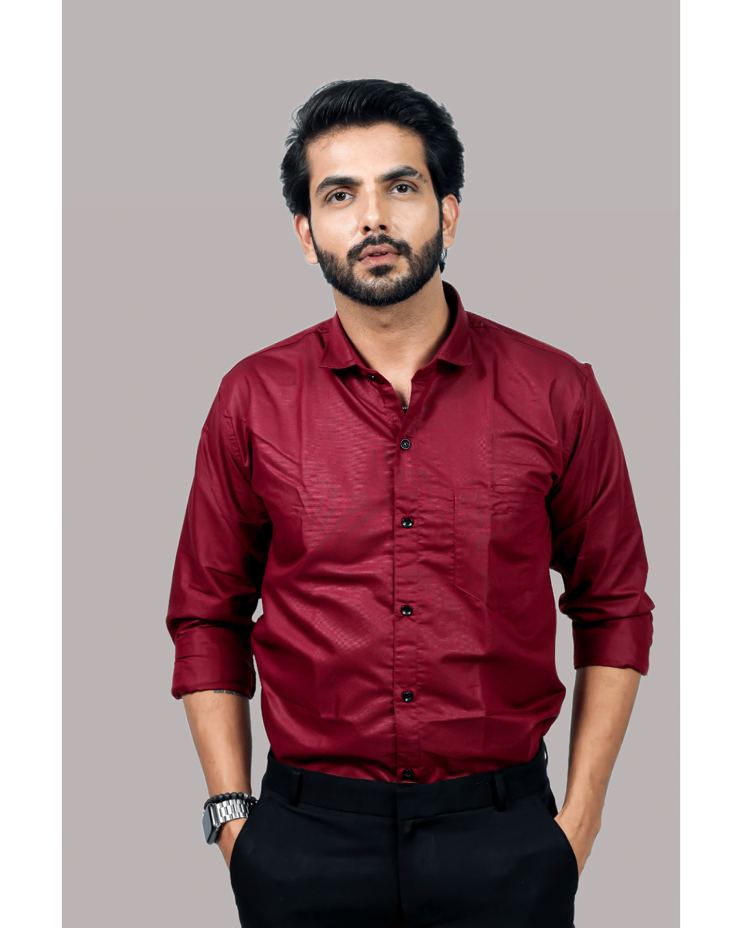 HARPITA Cotton Blend Regular Fit Full Sleeves Men's Formal Shirt - Maroon ( Pack of 1 )