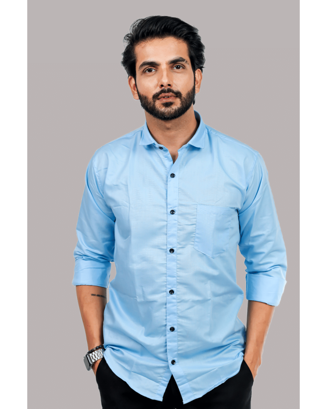 HARPITA Cotton Blend Regular Fit Full Sleeves Men's Formal Shirt - Blue ( Pack of 1 )