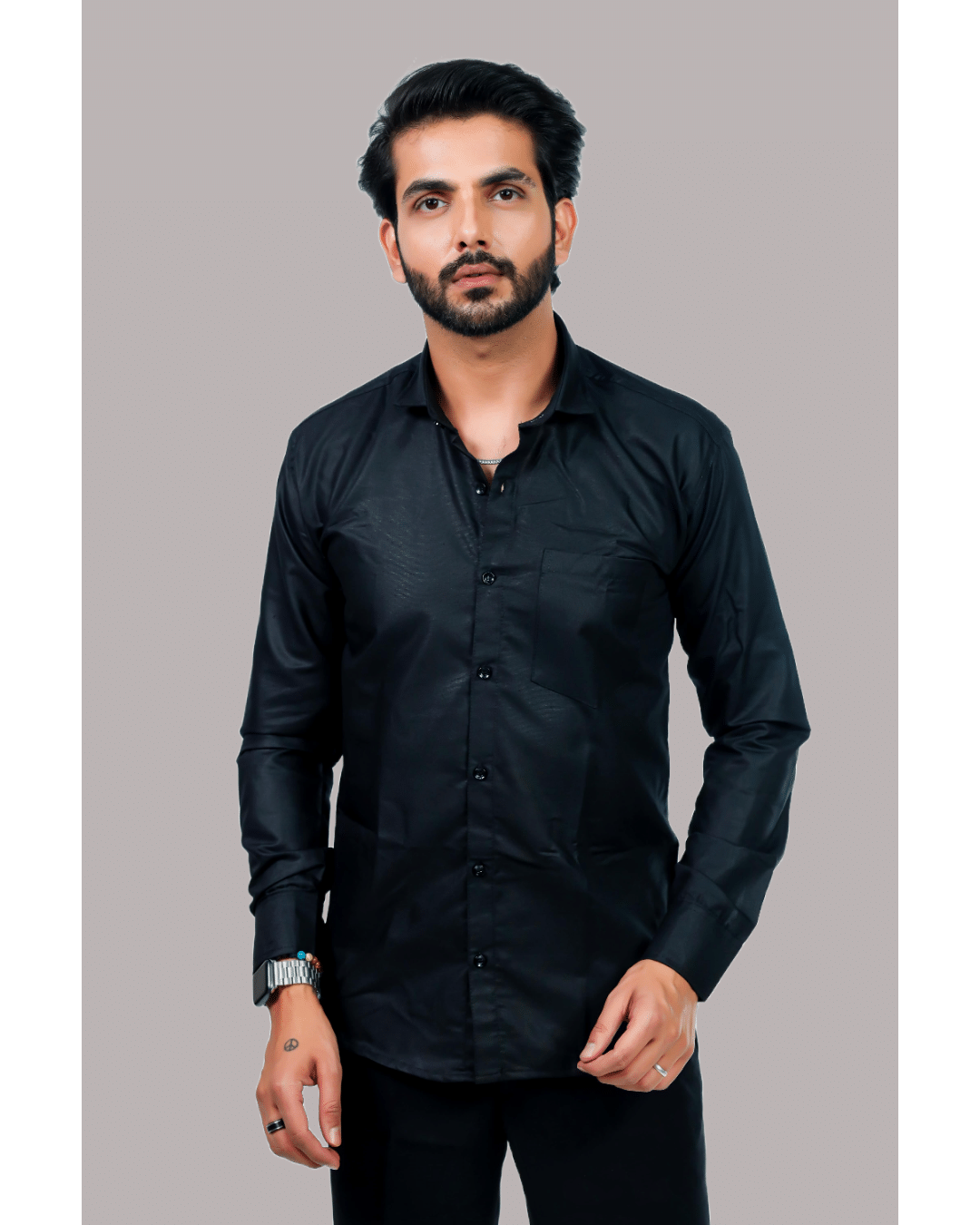     			HARPITA Cotton Blend Regular Fit Full Sleeves Men's Formal Shirt - Black ( Pack of 1 )