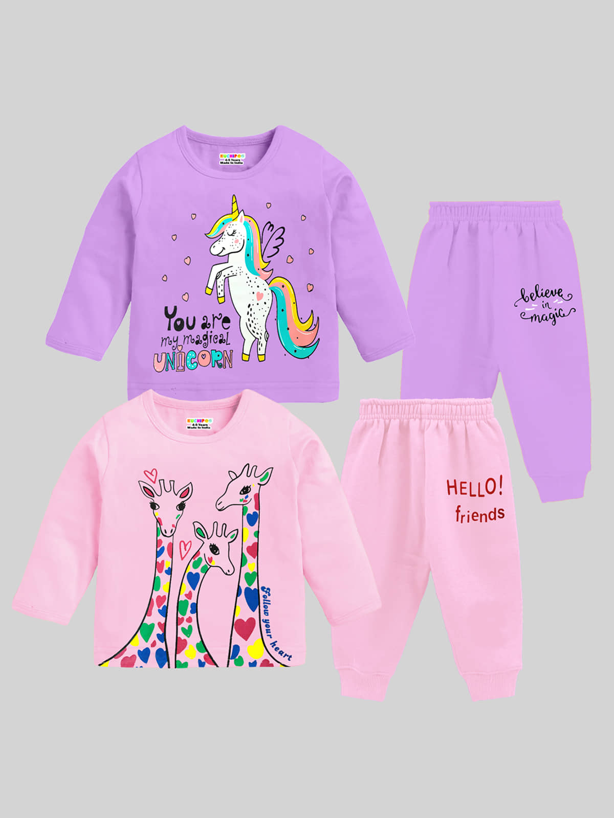 Kuchipoo Pack of 2 Girls Cotton Blend T-shirt & Pants ( Multicolor )