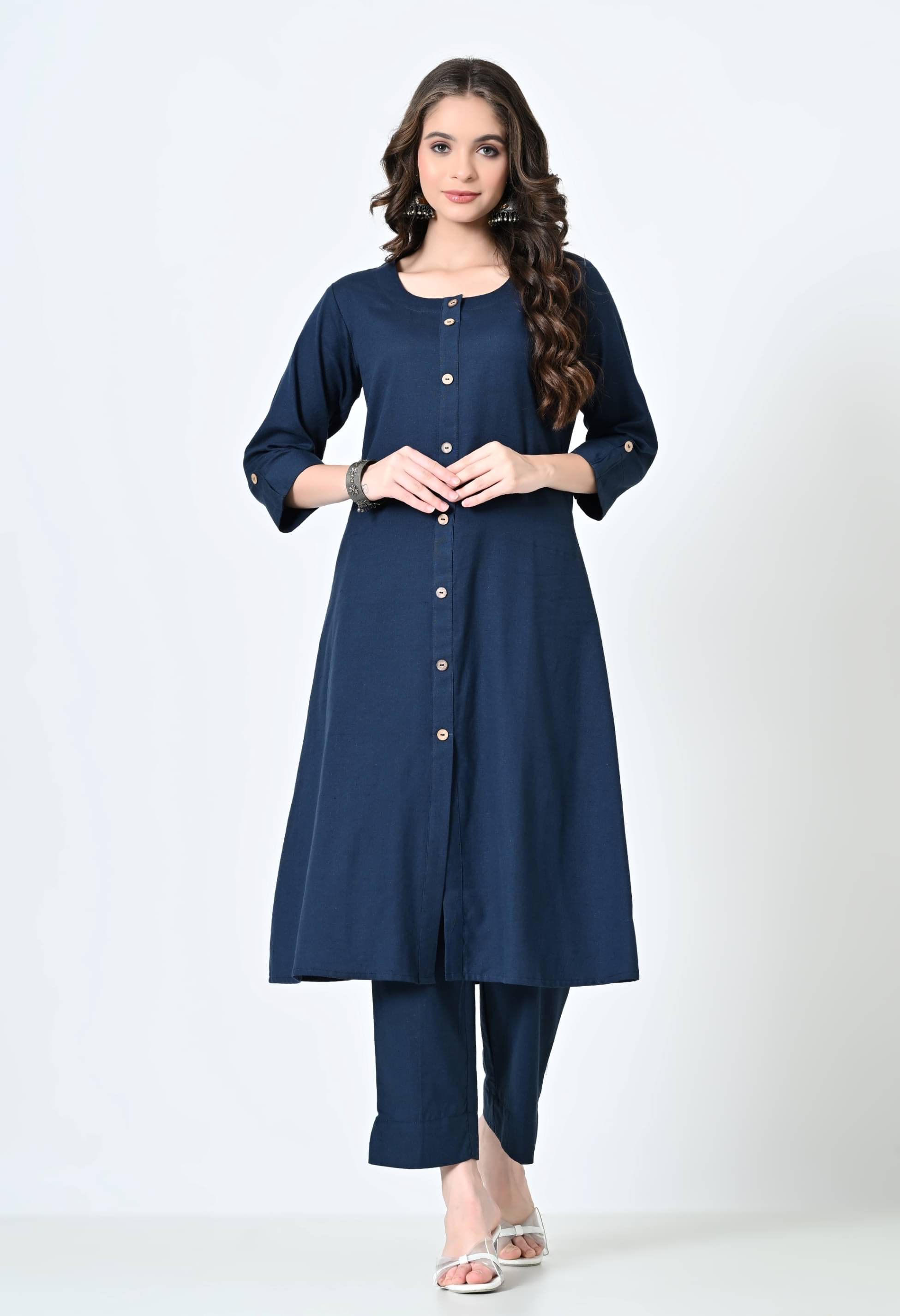     			MAURYA Cotton Solid Kurti With Pants Women's Stitched Salwar Suit - Navy Blue ( Pack of 1 )