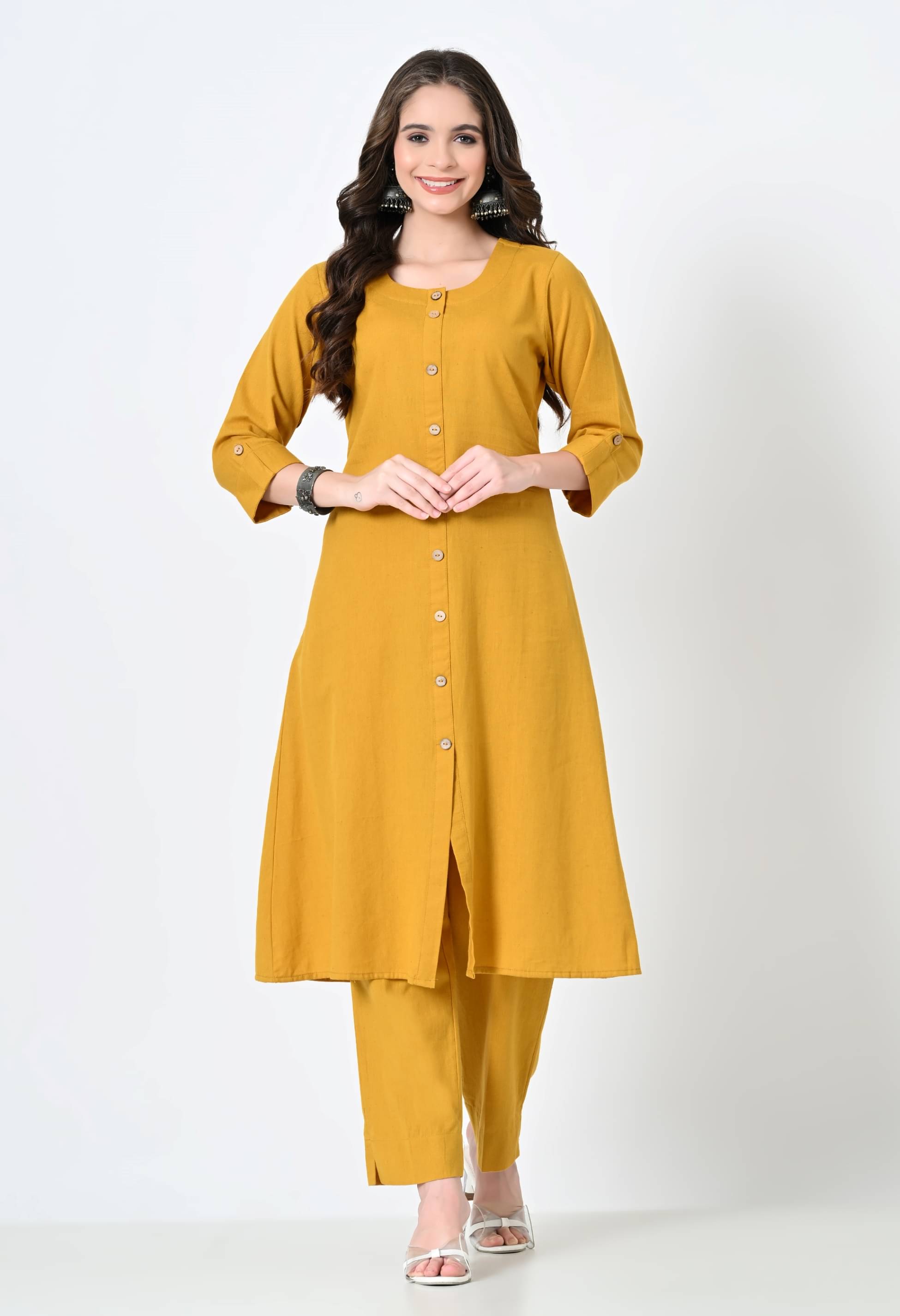     			MAURYA Cotton Solid Kurti With Pants Women's Stitched Salwar Suit - Mustard ( Pack of 1 )