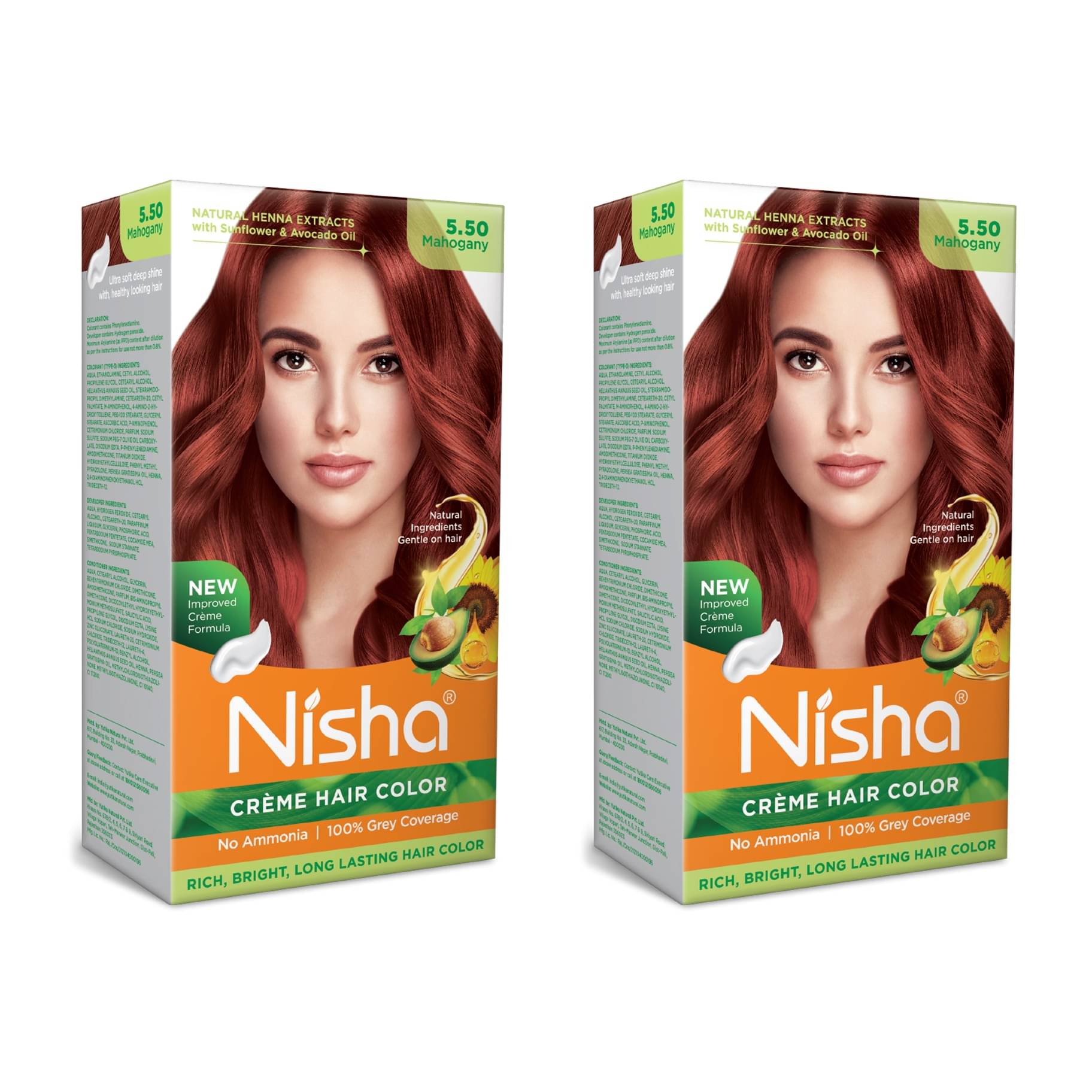     			Nisha Creme Hair Color 5.50 Mahogany 120g Pack of 2, Permanent Hair Colour for Women Men, No Ammonia, 100% Grey Coverage