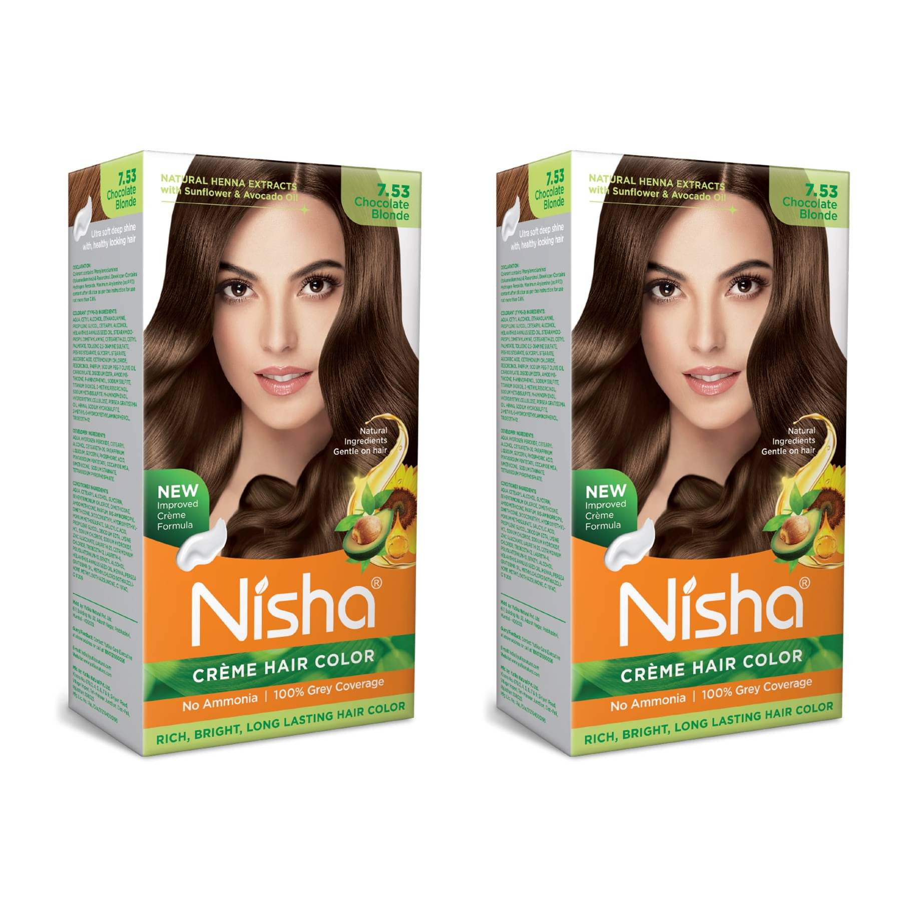     			Nisha Creme Hair Color 7.53 Chocolate Blonde 120g Pack of 2, Permanent Hair Colour for Rich, Bright & Long Lasting Hair