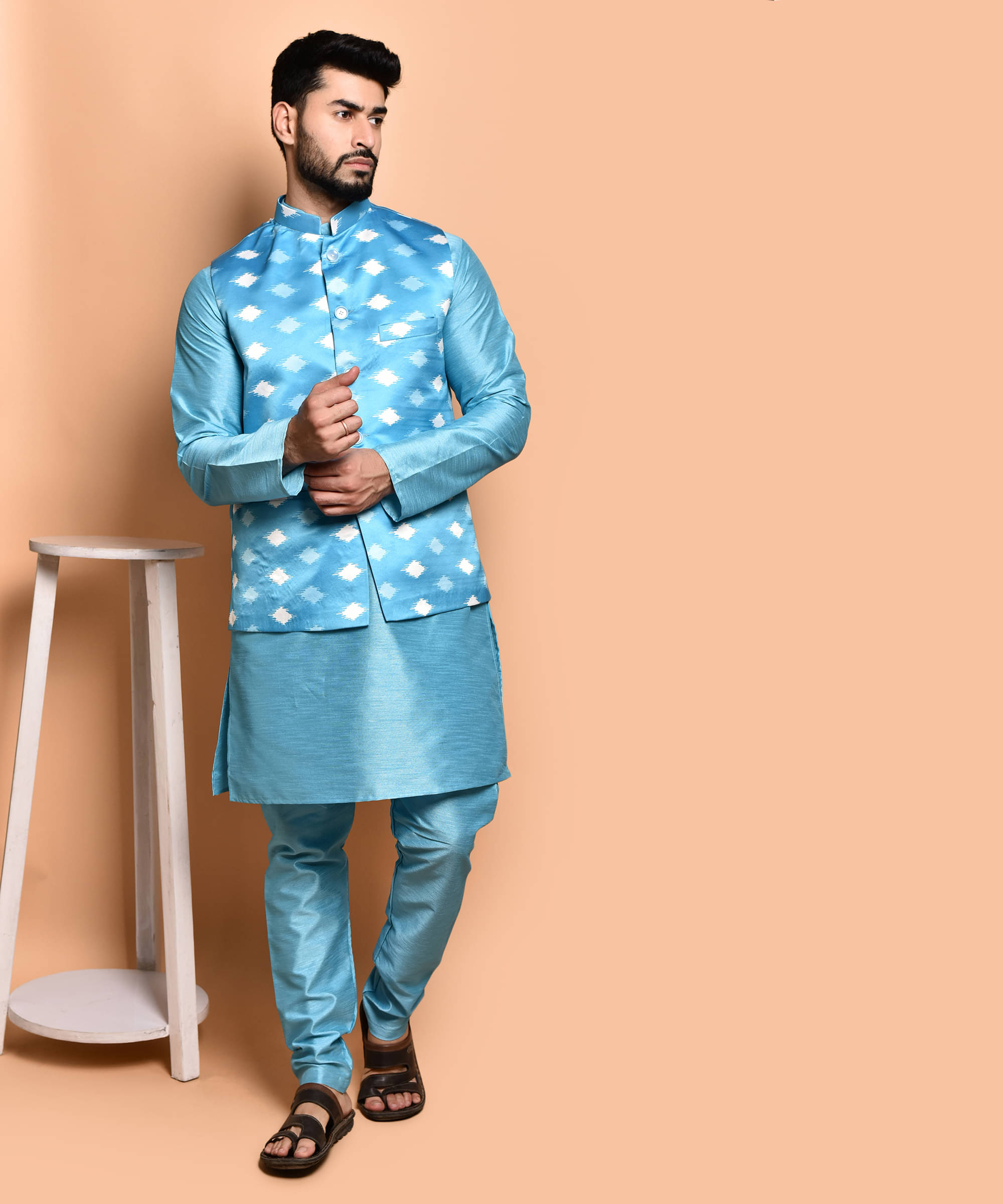 PRINTCULTR Blue Silk Regular Fit Men's Kurta Pyjama Set ( Pack of 1 ) PRINTCULTR Blue Silk Regular Fit Men's Kurta Pyjama Set ( Pack of 1 )