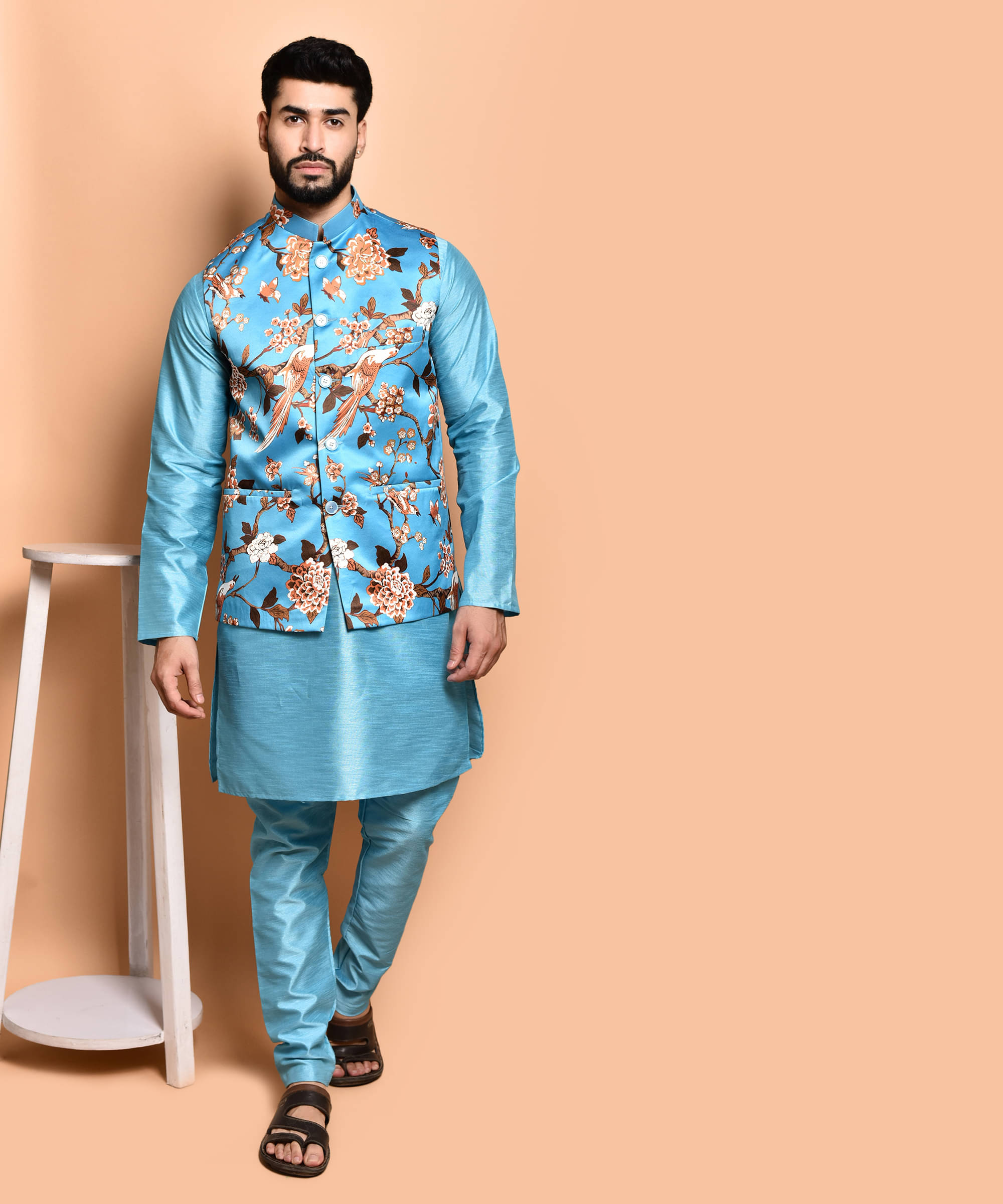 PRINTCULTR Blue Silk Regular Fit Men's Kurta Pyjama Set ( Pack of 1 ) PRINTCULTR Blue Silk Regular Fit Men's Kurta Pyjama Set ( Pack of 1 )