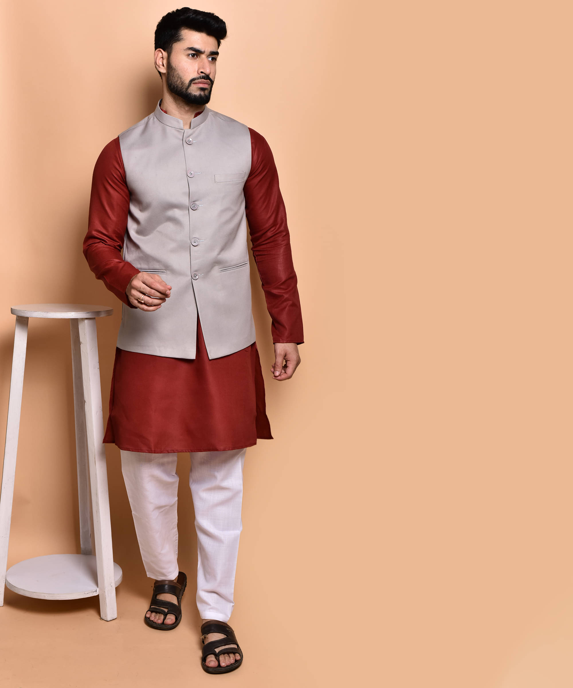     			PRINTCULTR Maroon Cotton Regular Fit Men's Kurta Pyjama Set ( Pack of 1 )