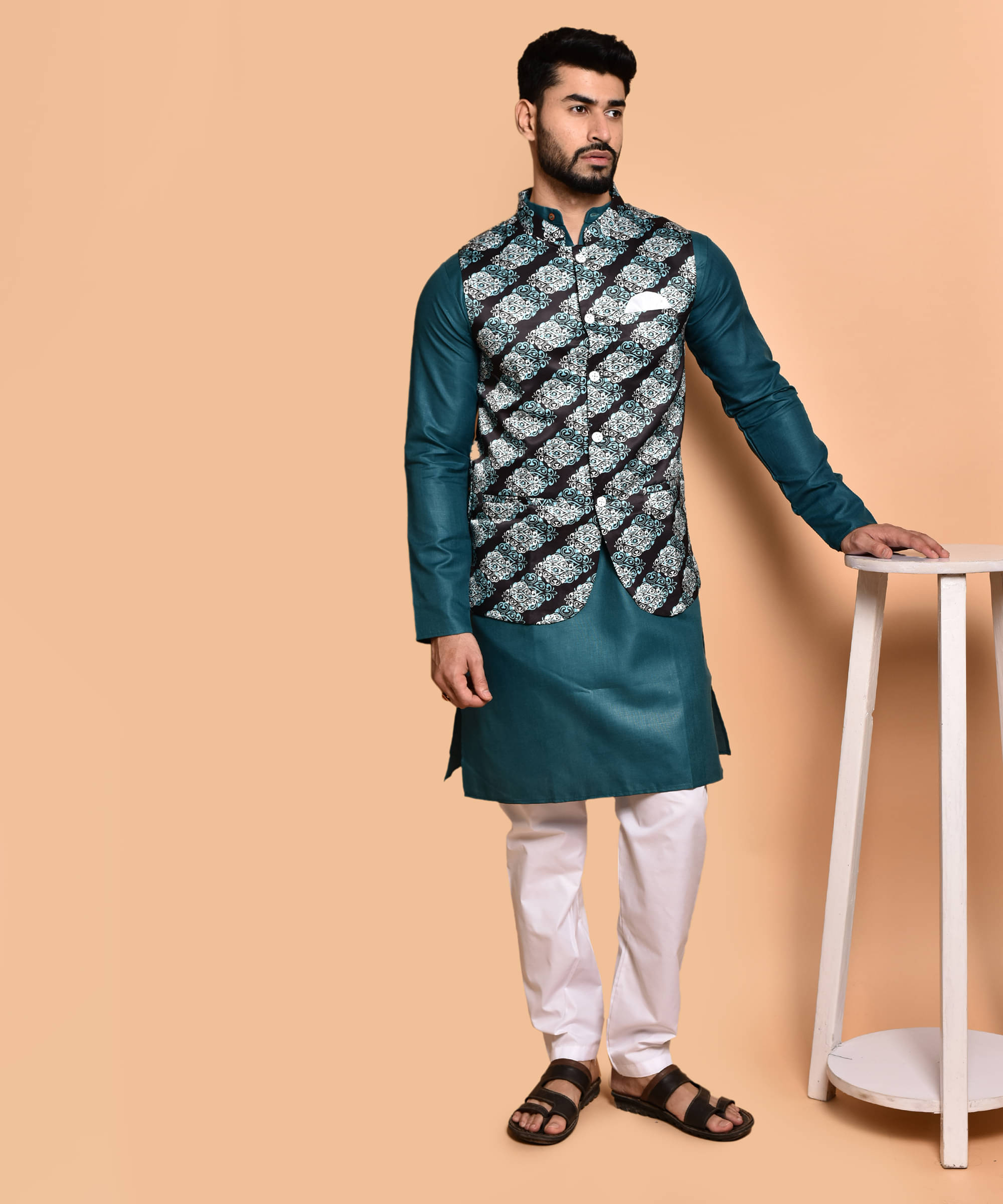 PRINTCULTR Teal Cotton Regular Fit Men's Kurta Pyjama Set ( Pack of 1 ) PRINTCULTR Teal Cotton Regular Fit Men's Kurta Pyjama Set ( Pack of 1 )