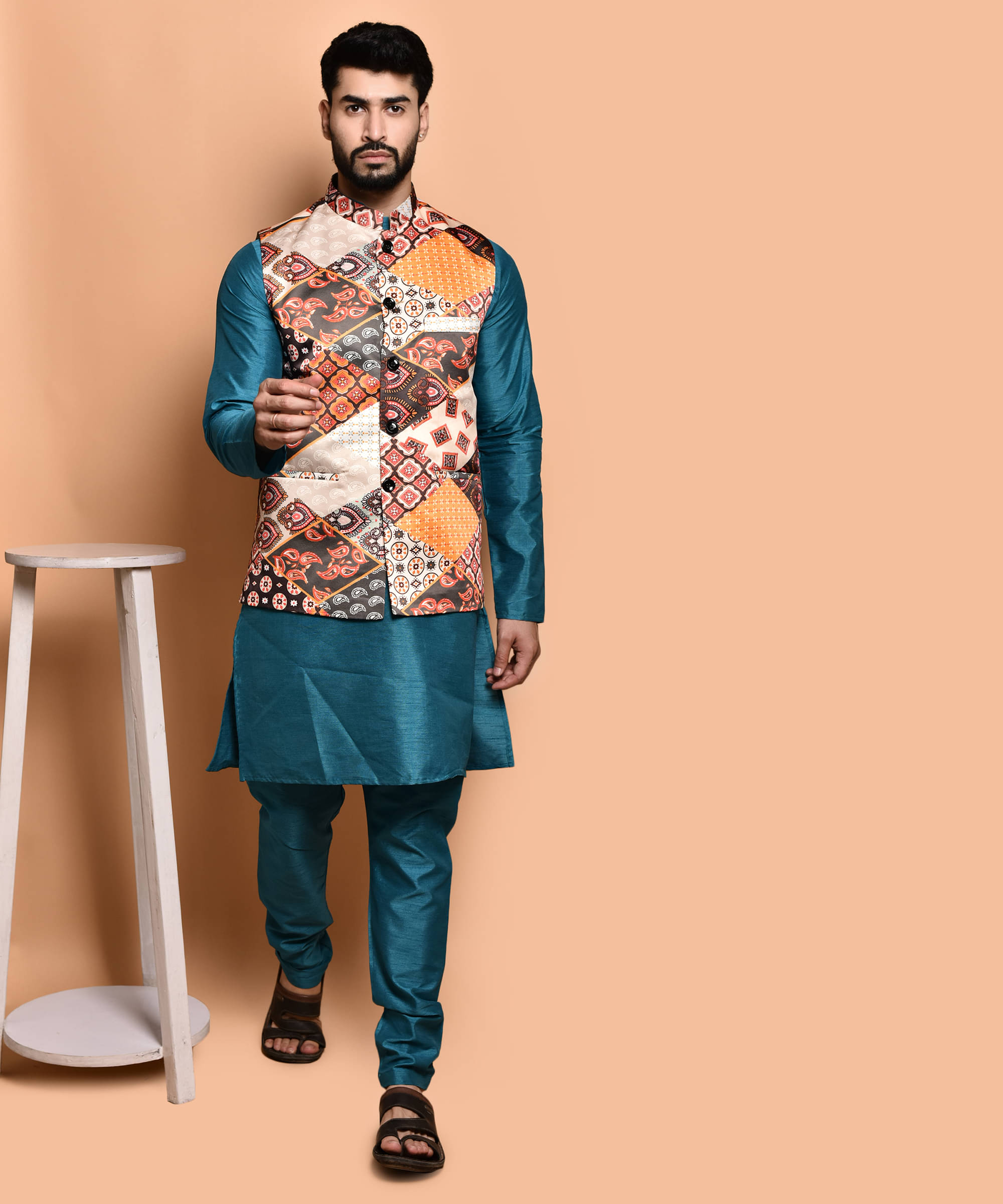 PRINTCULTR Teal Silk Regular Fit Men's Kurta Pyjama Set ( Pack of 1 ) PRINTCULTR Teal Silk Regular Fit Men's Kurta Pyjama Set ( Pack of 1 )