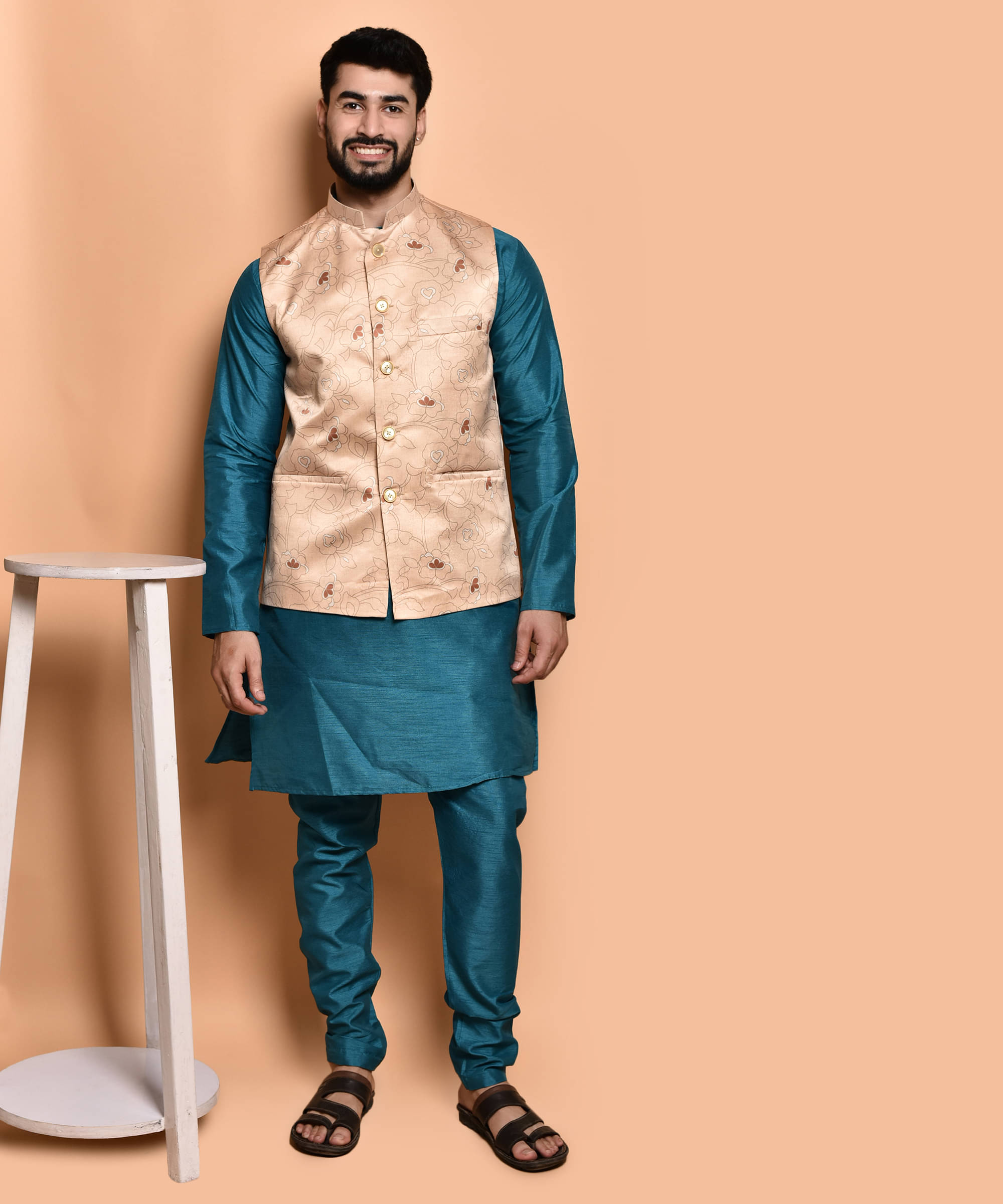 PRINTCULTR Teal Silk Regular Fit Men's Kurta Pyjama Set ( Pack of 1 ) PRINTCULTR Teal Silk Regular Fit Men's Kurta Pyjama Set ( Pack of 1 )