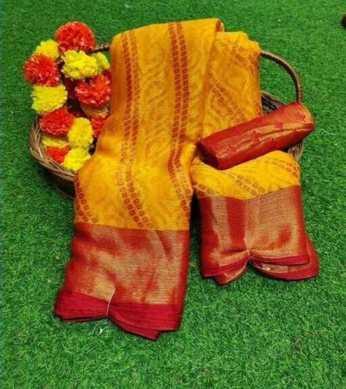 Sanjana Silk Brasso Printed Saree With Unstitched Blouse Piece ( Yellow ) Sanjana Silk Brasso Printed Saree With Unstitched Blouse Piece ( Yellow )