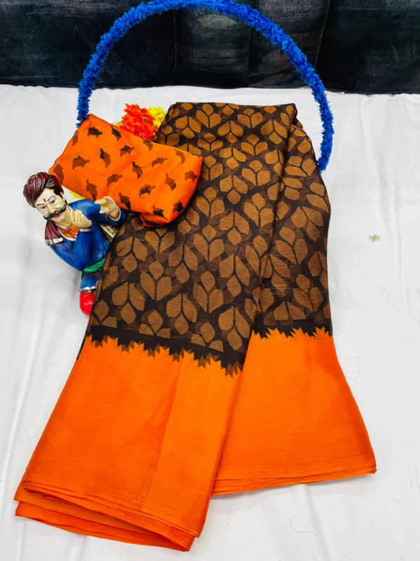 Sanjana Silk Brasso Printed Saree With Unstitched Blouse Piece ( Yellow ) Sanjana Silk Brasso Printed Saree With Unstitched Blouse Piece ( Yellow )