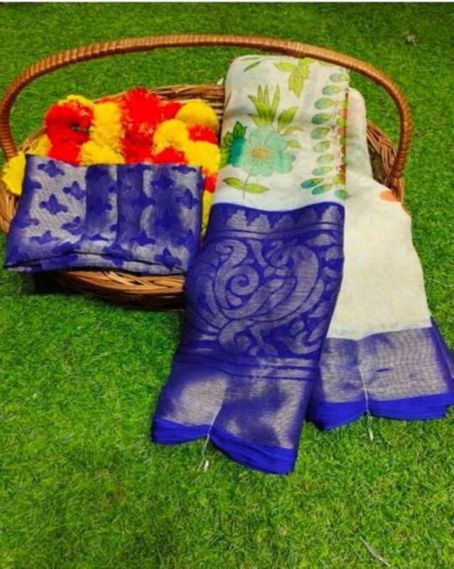    			Sanjana Silk Brasso Printed Saree With Unstitched Blouse Piece ( Blue )