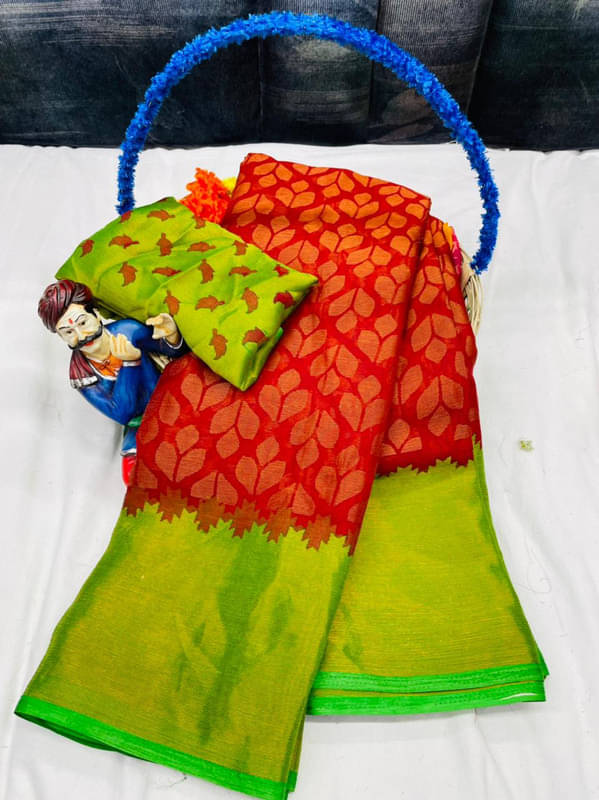     			Sanwariya Silks Brasso Printed Saree With Unstitched Blouse Piece ( Red )