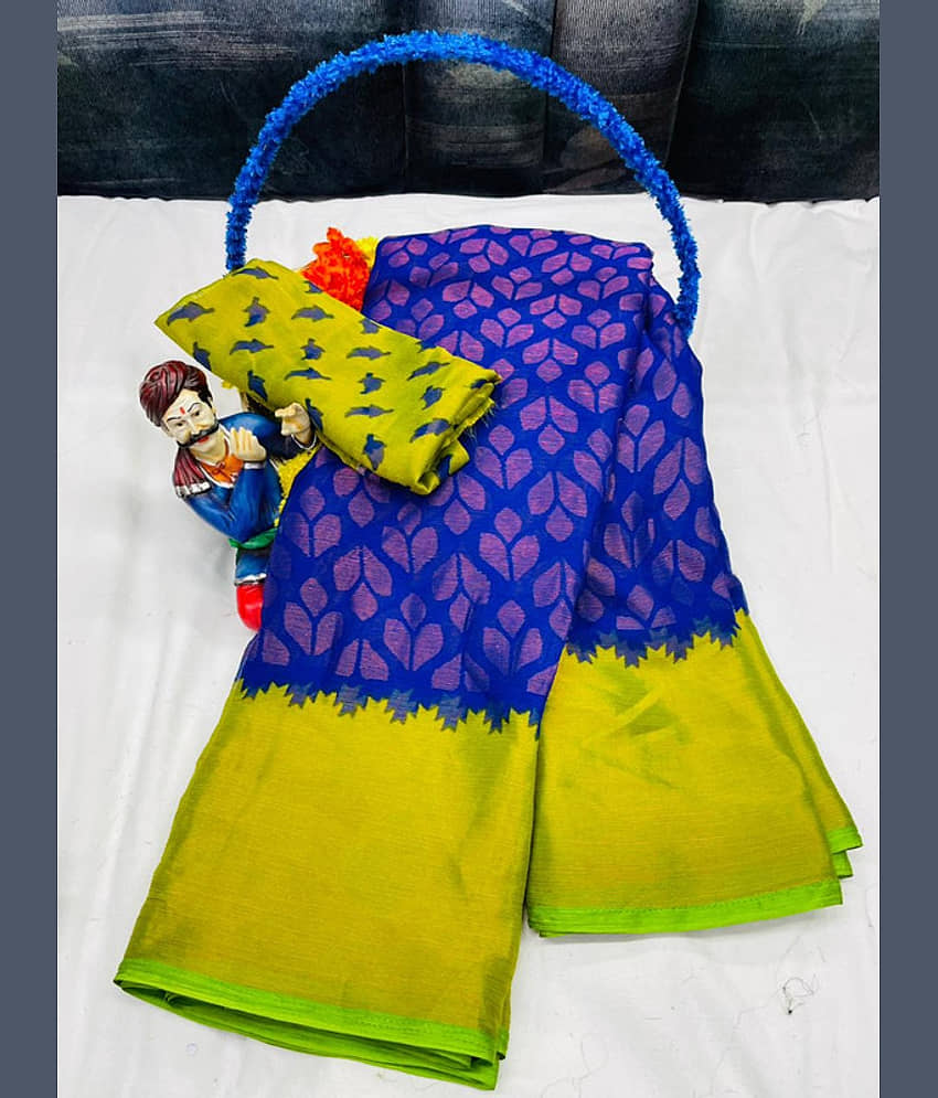 Sanwariya Silks Brasso Printed Saree With Unstitched Blouse Piece ( Blue ) - Sarees | Buy online on ZillyBuy