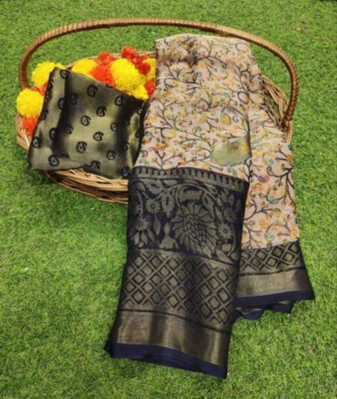 Sanwariya Silks Brasso Printed Saree With Unstitched Blouse Piece ( Black ) Sanwariya Silks Brasso Printed Saree With Unstitched Blouse Piece ( Black )
