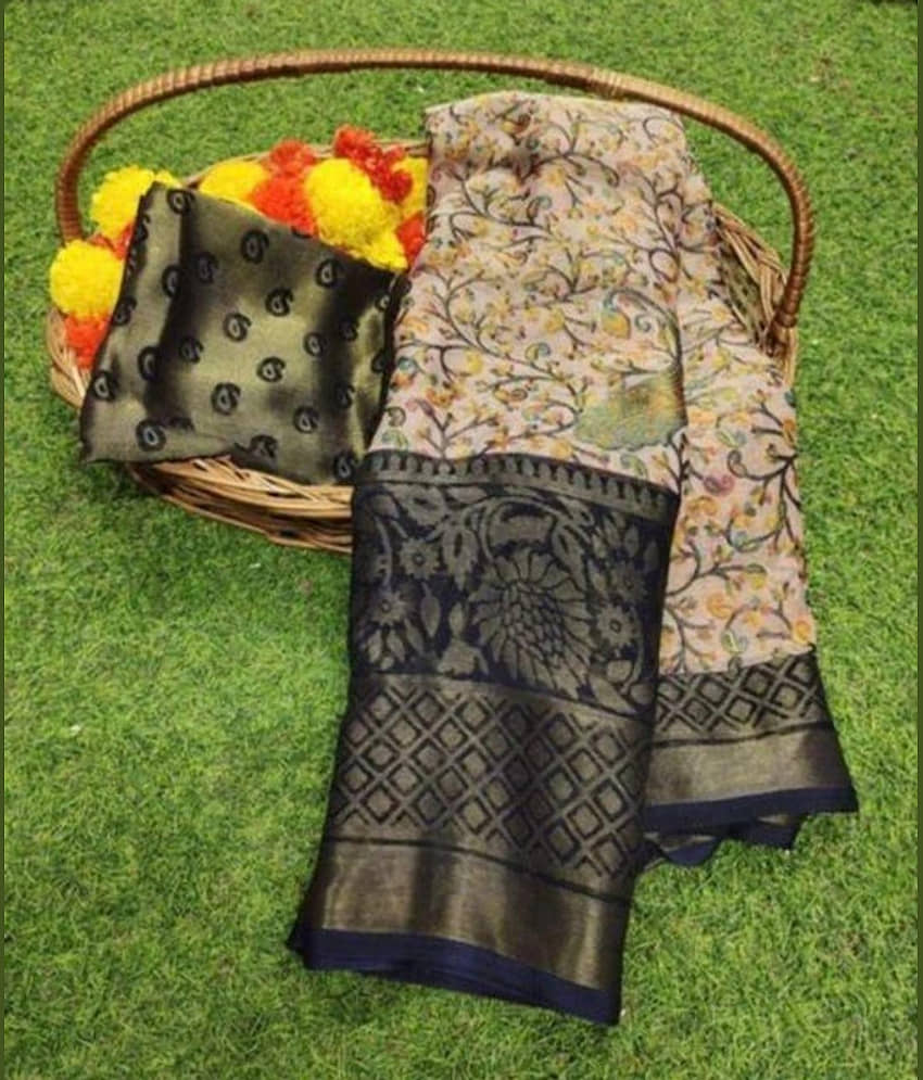 Sanwariya Silks Brasso Printed Saree With Unstitched Blouse Piece ( Black ) - Sarees | Buy online on ZillyBuy