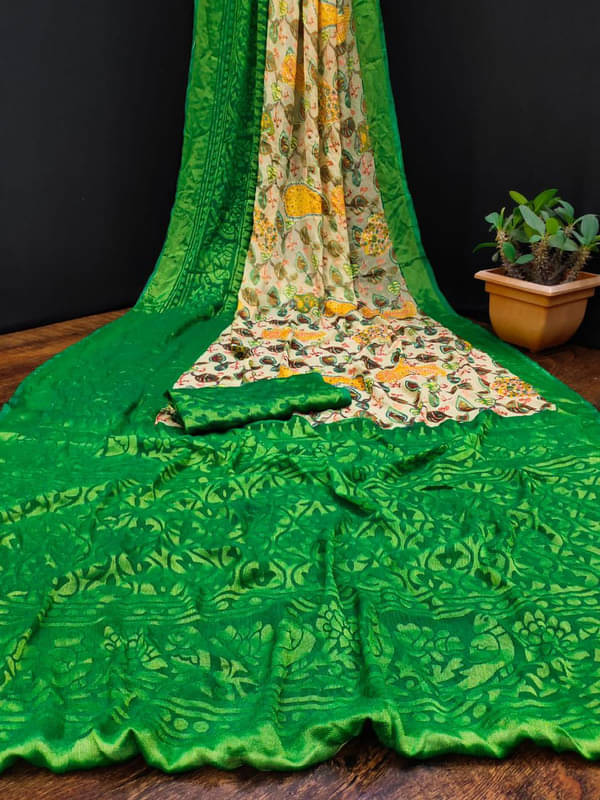     			Sanwariya Silks Brasso Printed Saree With Unstitched Blouse Piece ( Green )