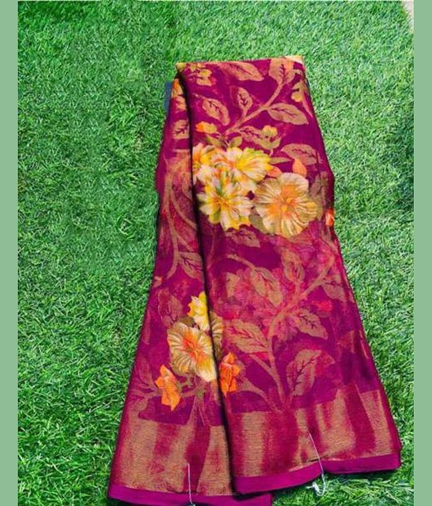 Sanwariya Silks Brasso Printed Saree With Unstitched Blouse Piece ( Rani ) - Sarees | Buy online on ZillyBuy