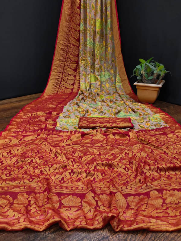 Sanwariya Silks Brasso Printed Saree With Unstitched Blouse Piece ( Red )     			Sanwariya Silks Brasso Printed Saree With Unstitched Blouse Piece ( Red )