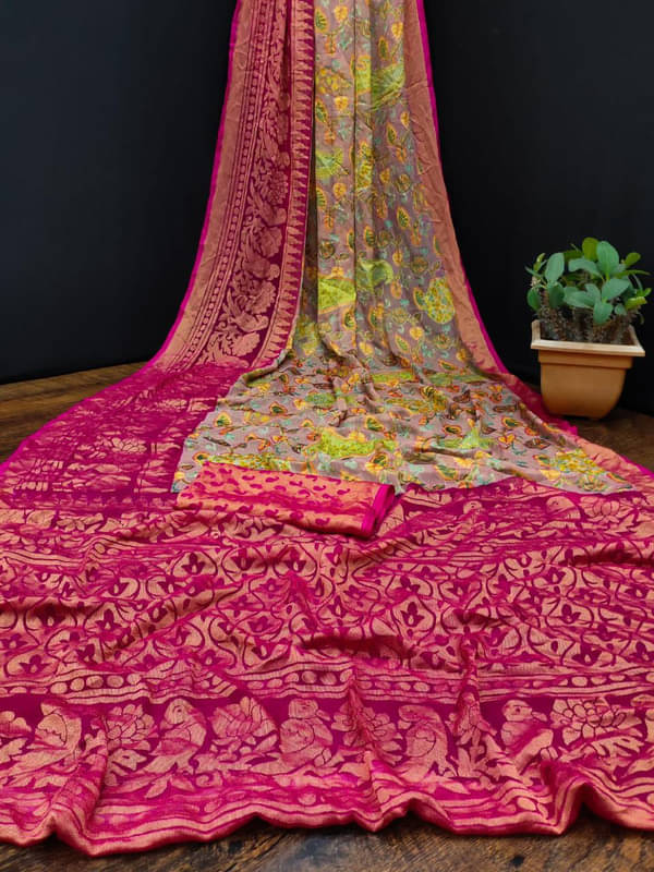     			Sanwariya Silks Brasso Printed Saree With Unstitched Blouse Piece ( Pink )