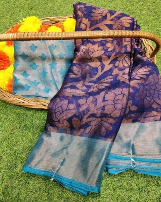     			Sanwariya Silks Brasso Printed Saree With Unstitched Blouse Piece ( Navy Blue )