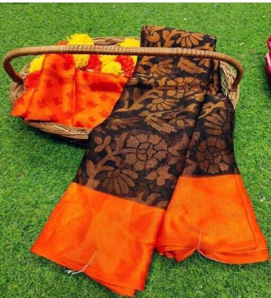 Sanwariya Silks Brasso Printed Saree With Unstitched Blouse Piece ( Orange ) Sanwariya Silks Brasso Printed Saree With Unstitched Blouse Piece ( Orange )