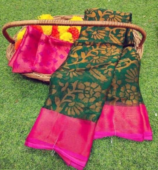     			Sanwariya Silks Brasso Printed Saree With Unstitched Blouse Piece ( Green )