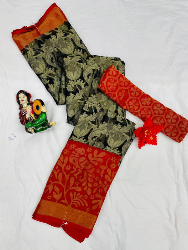 Sitanjali Brasso Printed Saree With Unstitched Blouse Piece ( Red ) Sitanjali Brasso Printed Saree With Unstitched Blouse Piece ( Red )