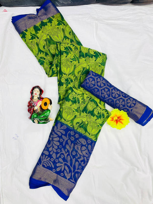 Sitanjali Brasso Printed Saree With Unstitched Blouse Piece ( Blue ) Sitanjali Brasso Printed Saree With Unstitched Blouse Piece ( Blue )