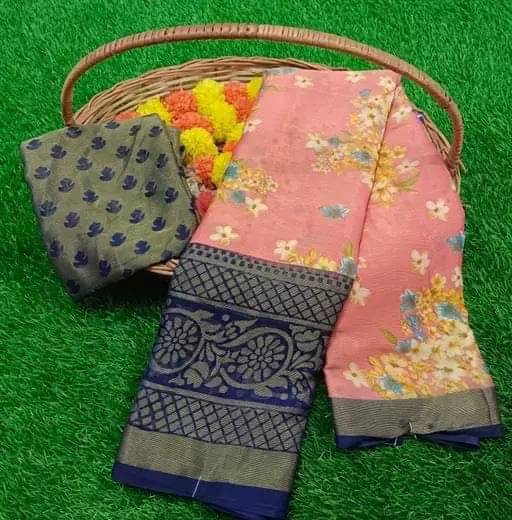 Sitanjali Brasso Printed Saree With Unstitched Blouse Piece ( Navy Blue ) Sitanjali Brasso Printed Saree With Unstitched Blouse Piece ( Navy Blue )